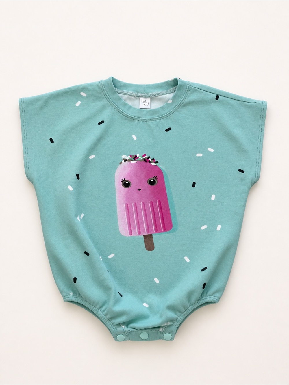 4/$20 / Small Shop Tiffany Blue Baby Romper with Pink Popsicle Graphic